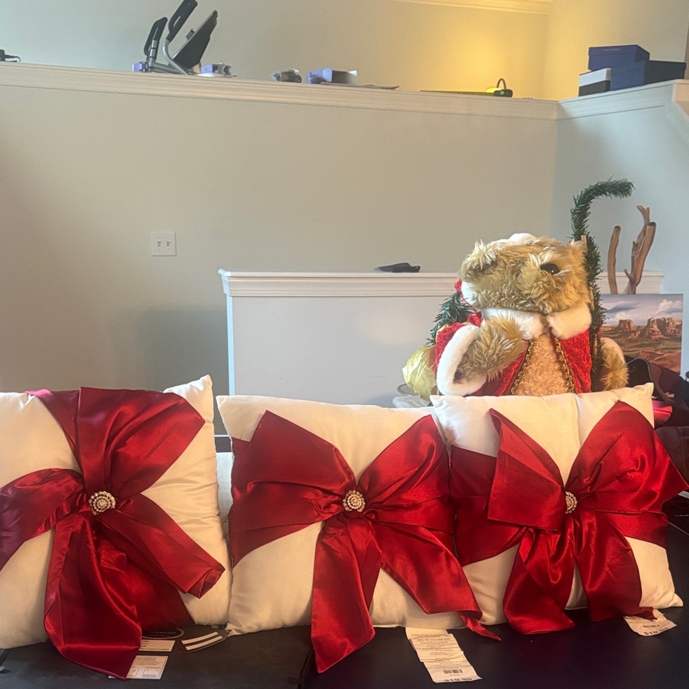 Kirklands Festive Red Bow Holiday Pillows